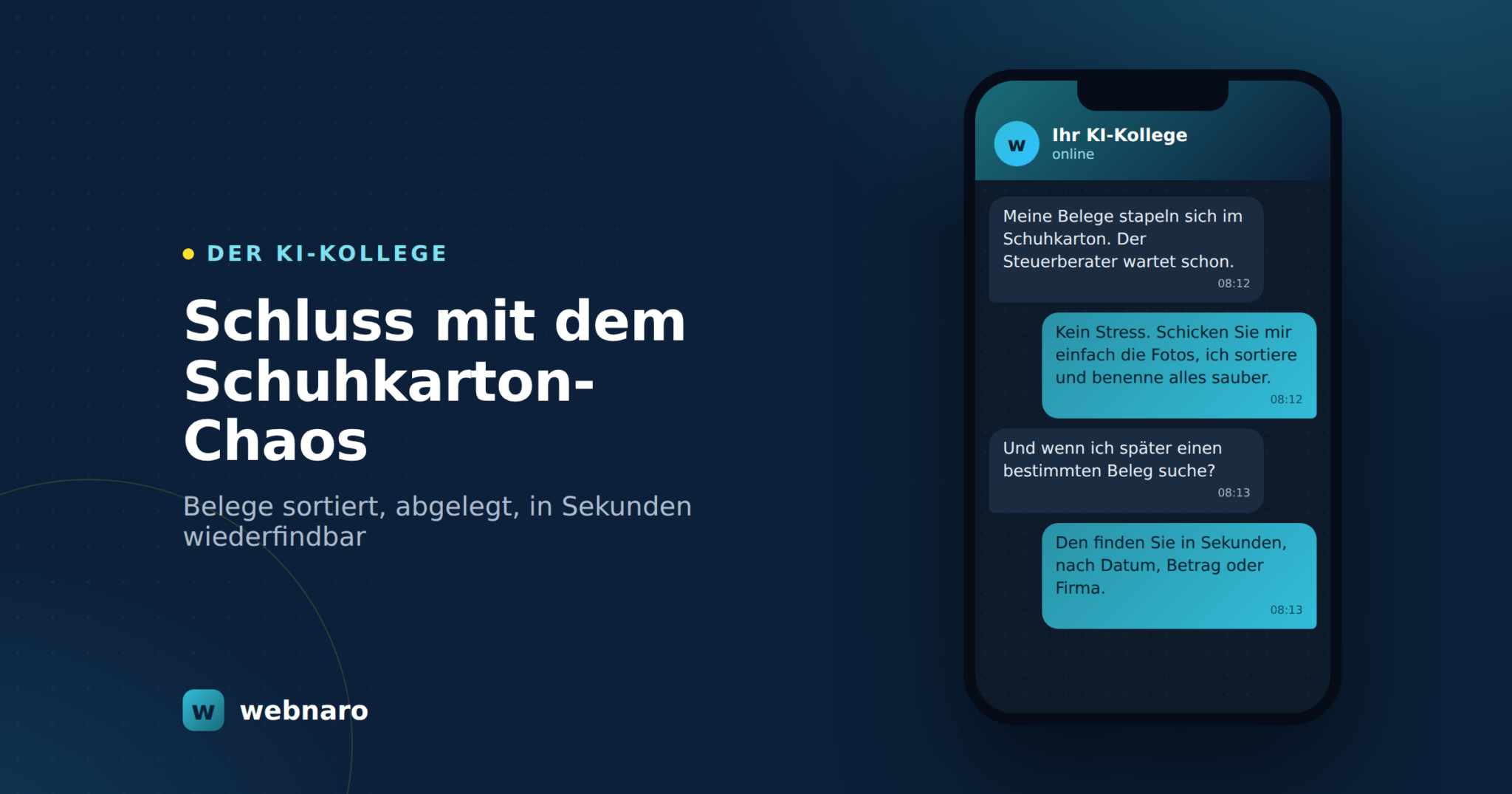 Belege organisieren mit einem KI-Mitarbeiter von webnaro