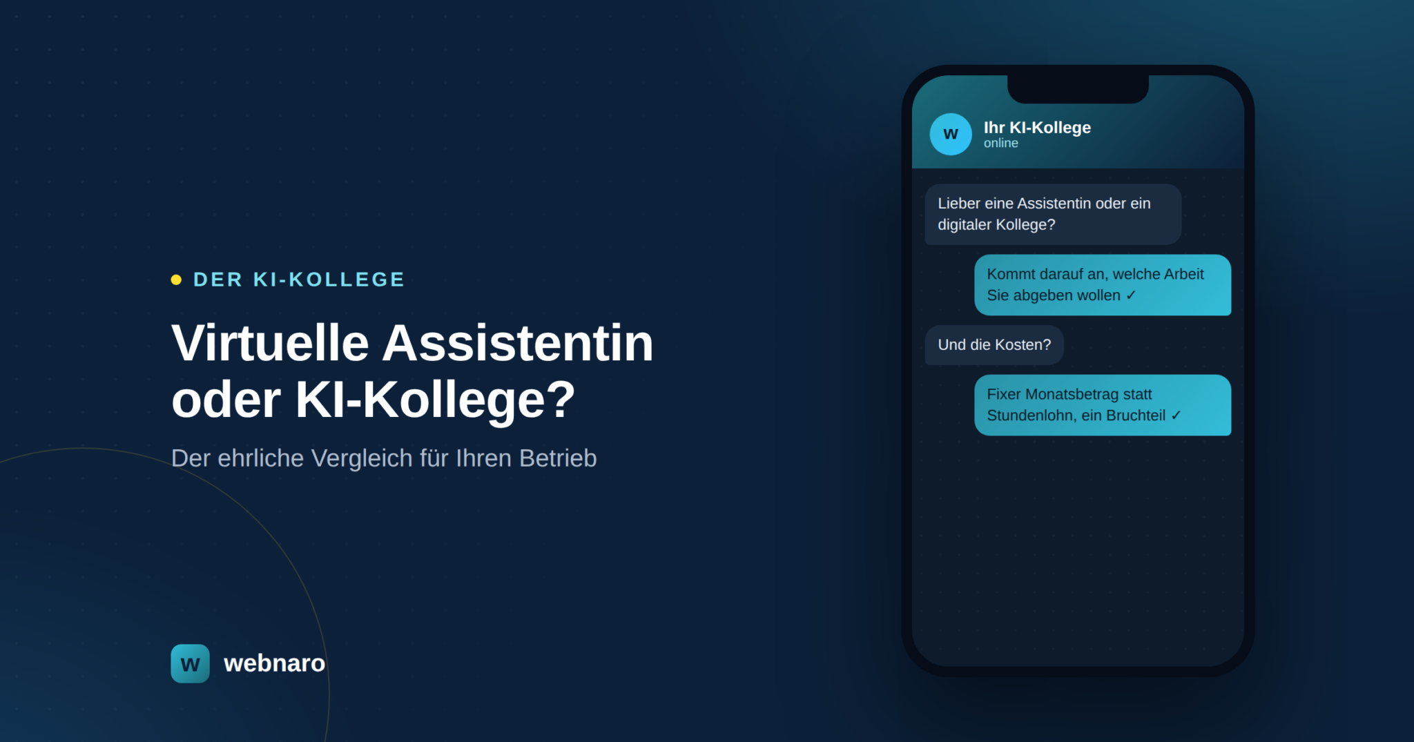 Virtuelle Assistentin oder digitaler Assistent im Vergleich, webnaro KI-Kollege