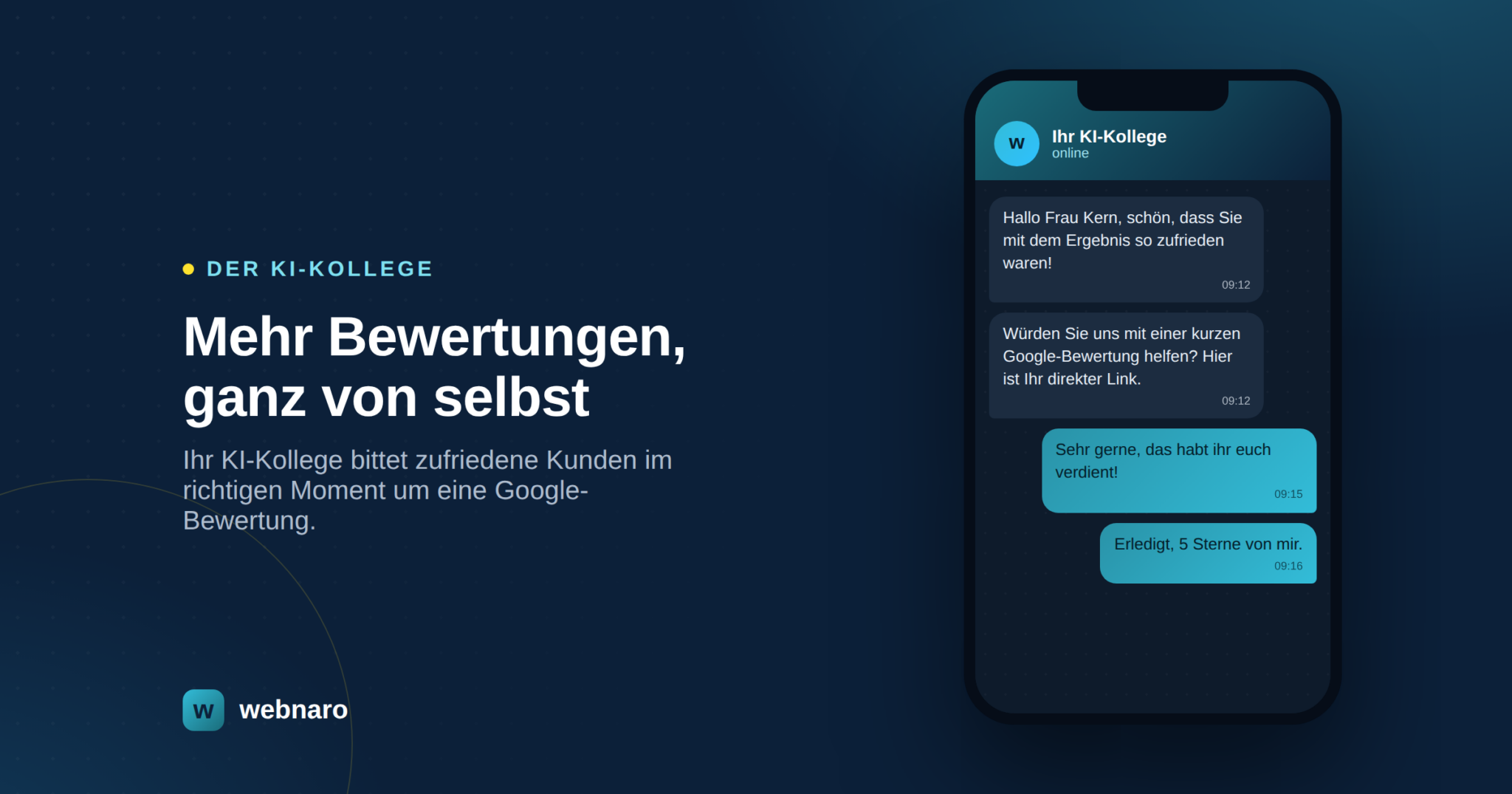 Google-Bewertungen sammeln mit einem KI-Kollegen von webnaro